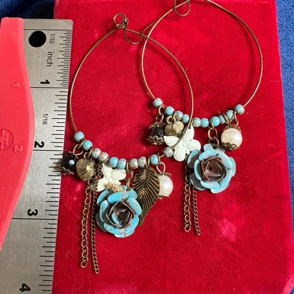 Bohemian Turquoise Floral Hoop Earrings